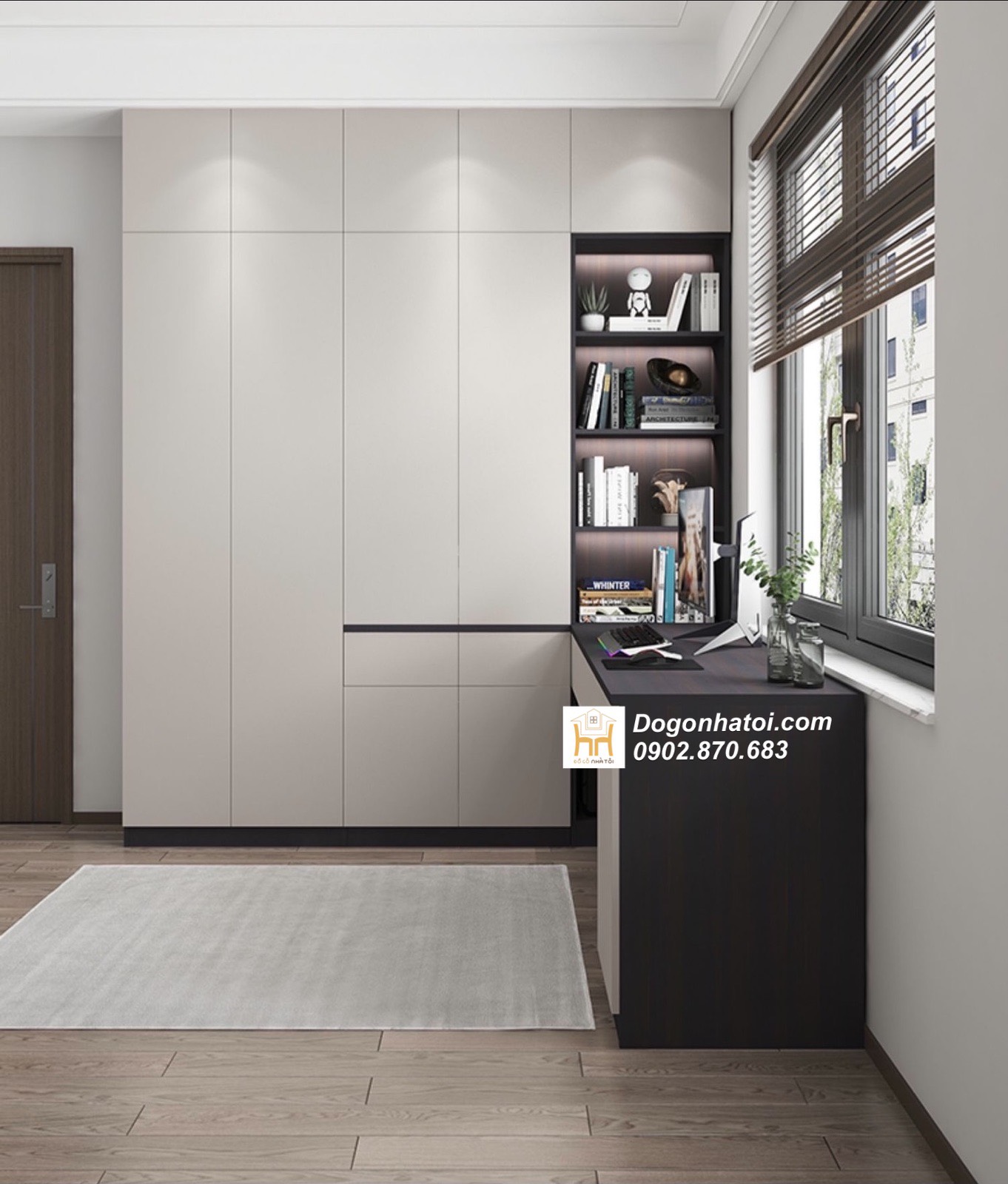 Bàn học kèm tủ quần áo góc chữ L - TA215