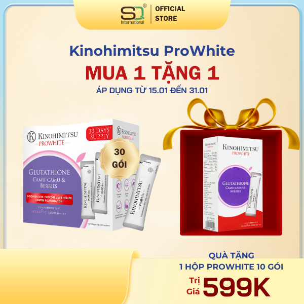 Bột uống Glutathone Giúp Trắng Da Và Gan Khoẻ Mạnh kinohimitsu Prowhite Hộp 30 gói