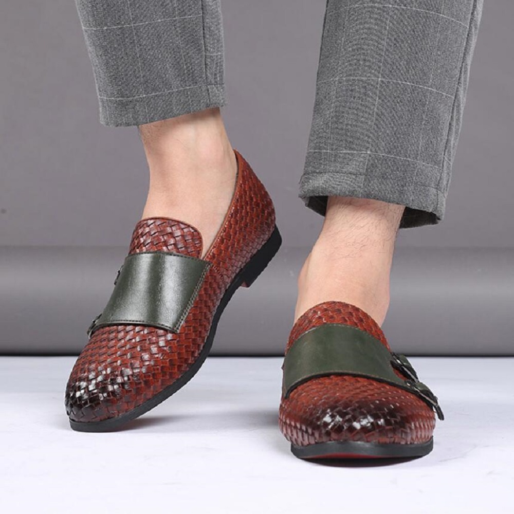 Men's large size loafer shoes, peas shoes, fashion woven leather shoes, casual shoes, one pedal men's shoes