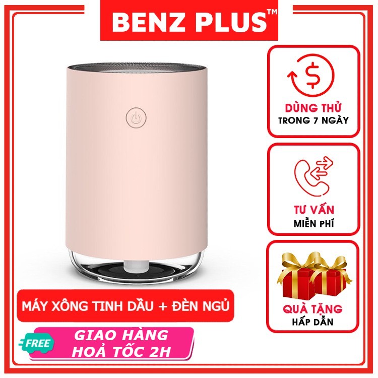 Máy xông tinh dầu phòng ngủ BENZ phun sương tạo ẩm, khuếch tán hương thơm, khử mùi phòng, có đèn led thay đèn ngủ