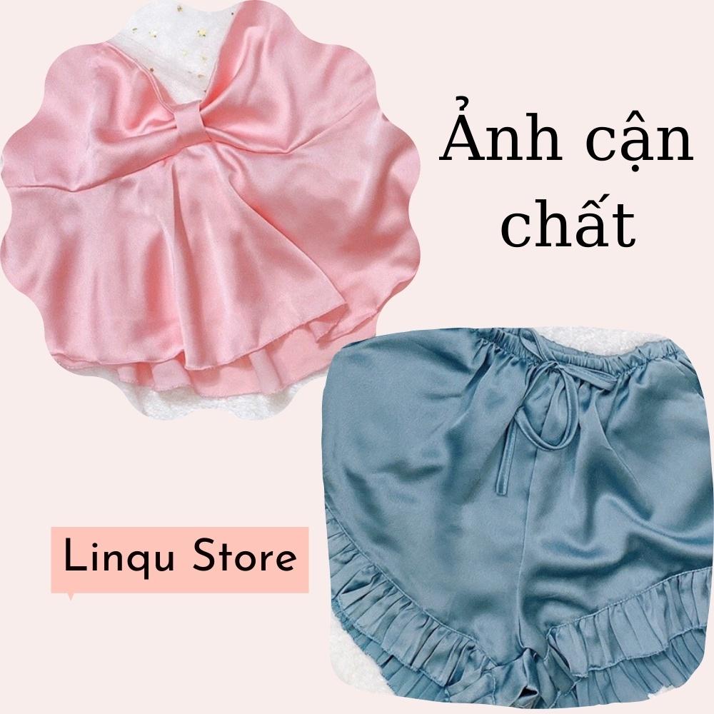 Đồ Ngủ Lụa Sexy 2 Dây Gợi Cảm Nhún Nơ Chất Lụa Satin Freesize