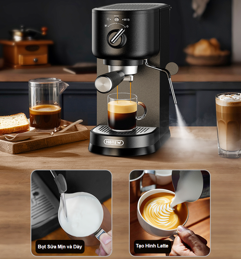 Máy pha cà phê Espresso, Cappuccino, Latte. Thương hiệu Mỹ cao cấp HiBREW - H5B. HÀNG CHÍNH HÃNG
