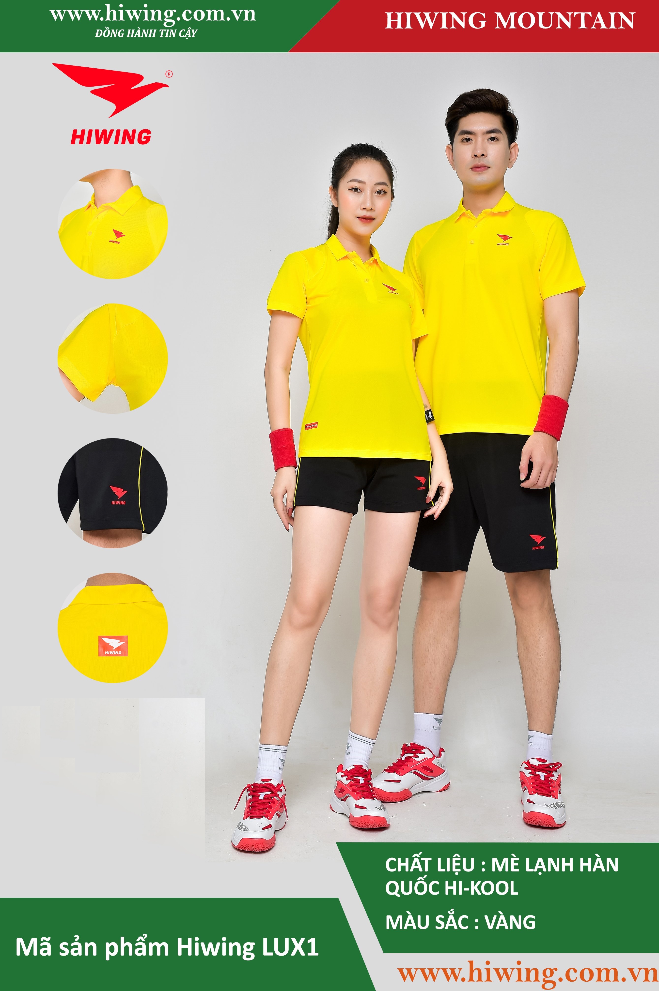 Áo tennis, áo cầu lông Hiwing Mountain Lux 1 màu vàng