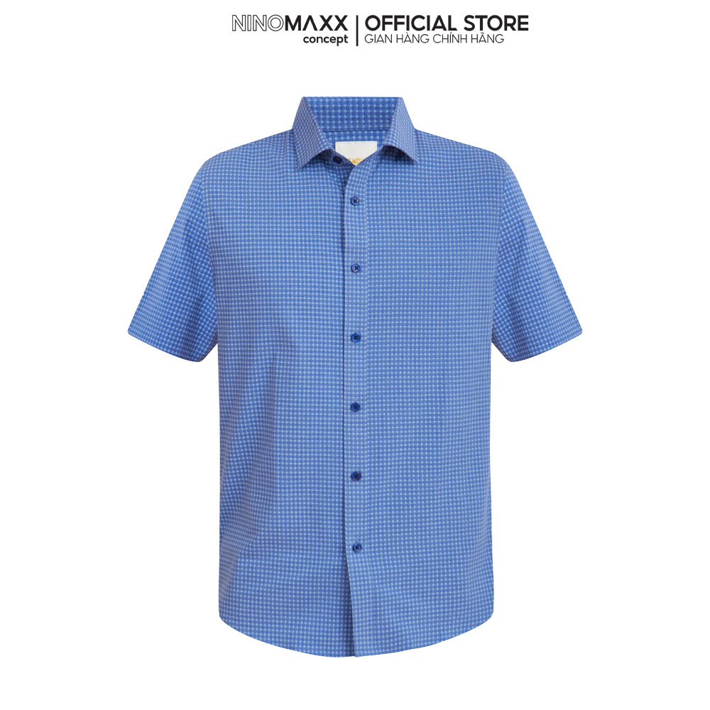 N&amp;M CLUB Áo sơ mi vải Bamboo in họa tiết Nam tay ngắn Slim Fit 2105047