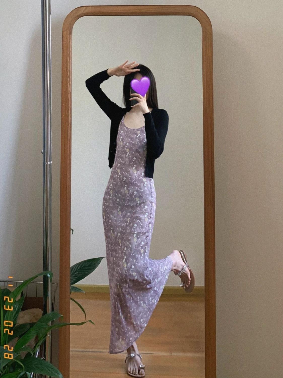 DONGSHOP Phù hợp với phụ nữ 2023 Mùa hè Pure Desire Wind Chipped Sling Dress