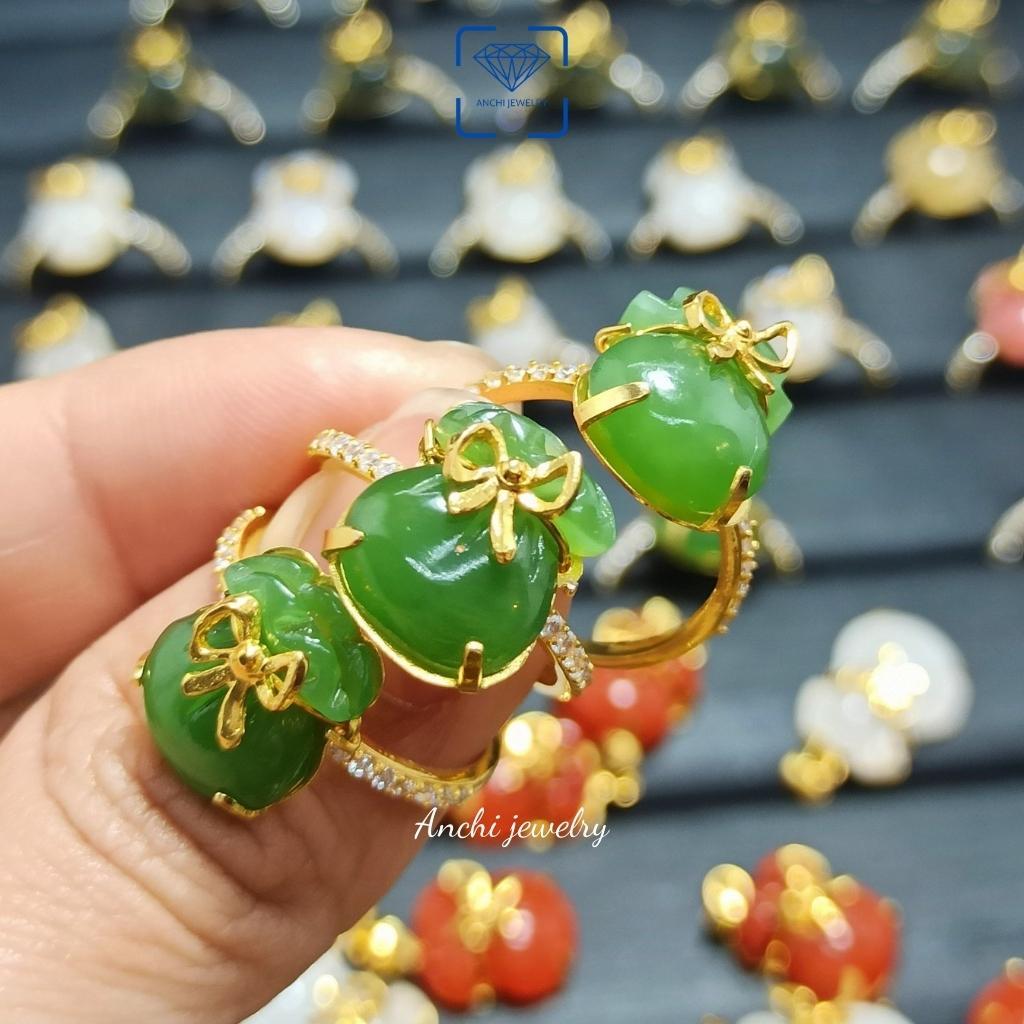 Nhẫn túi tiền tài lộc đá n.g.ọ.c bích phong thủy, Anchi jewelry