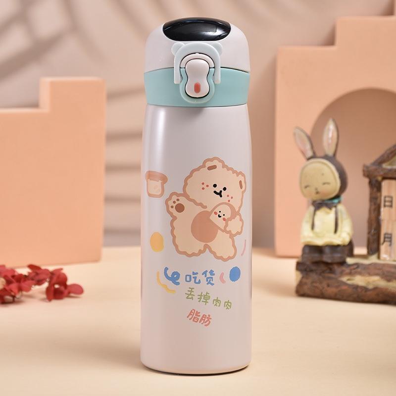 Bình Giữ Nhiệt Sticker Gấu Hiển Thị Nhiệt Độ Màn Hình Led , Chất Liệu Inox Không Gỉ Nắp Đậy Kín