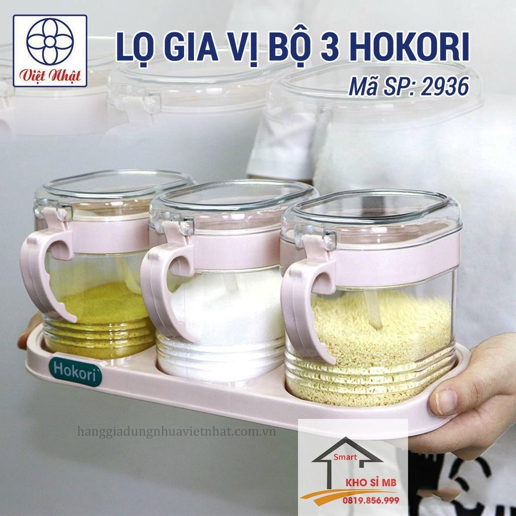 bộ 3 hộp đựng Gia Vị hokori size lớn trong suốt kèm thìa kèm khay Hũ Đựng Gia Vị nhựa Việt Nhật CAO CẤP - kho sỉ mb