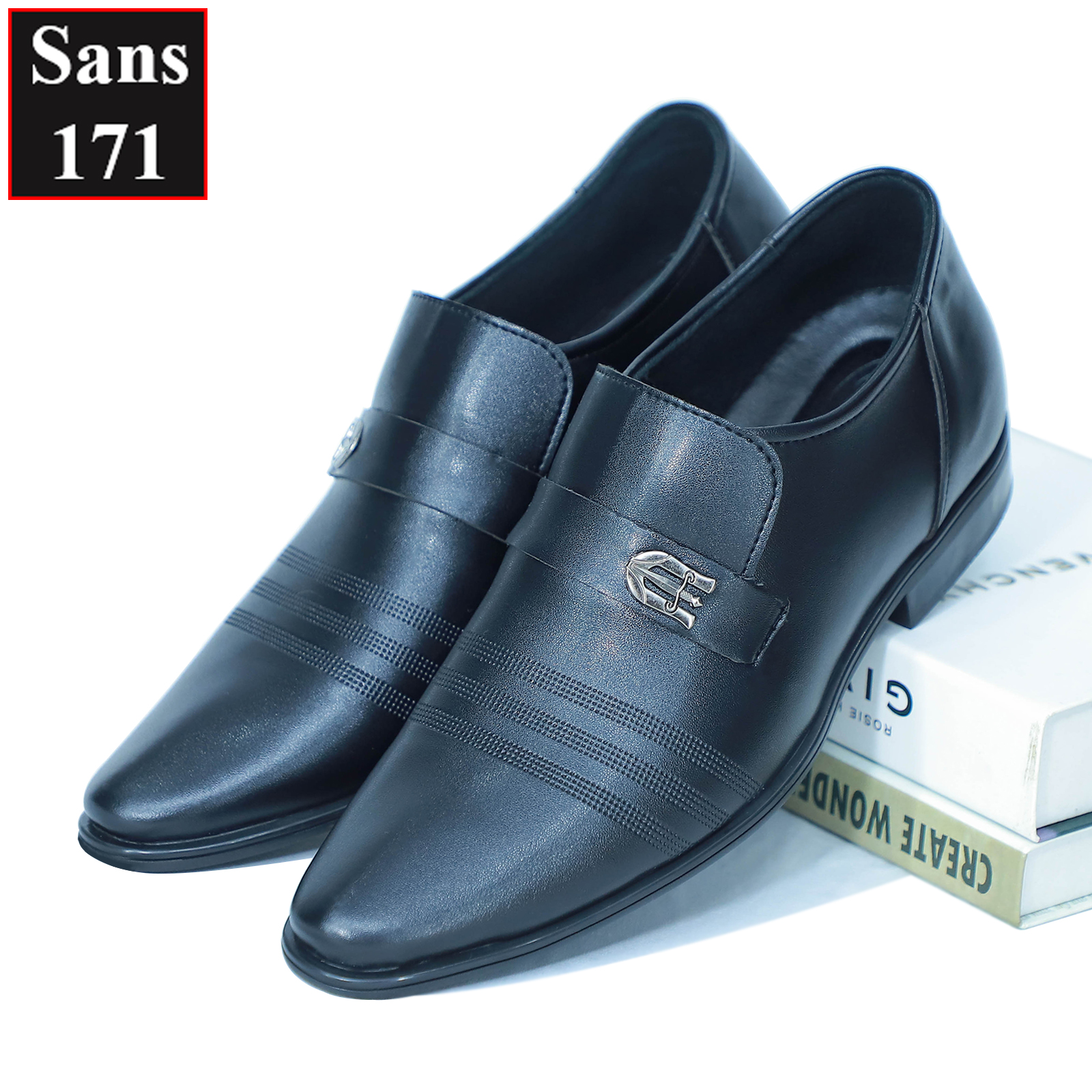 Giày tây nam tăng chiều cao 6cm Sans171 giầy da lười công sở độn đế phong cách lịch sự hàn quốc nâng gót màu đen nâu