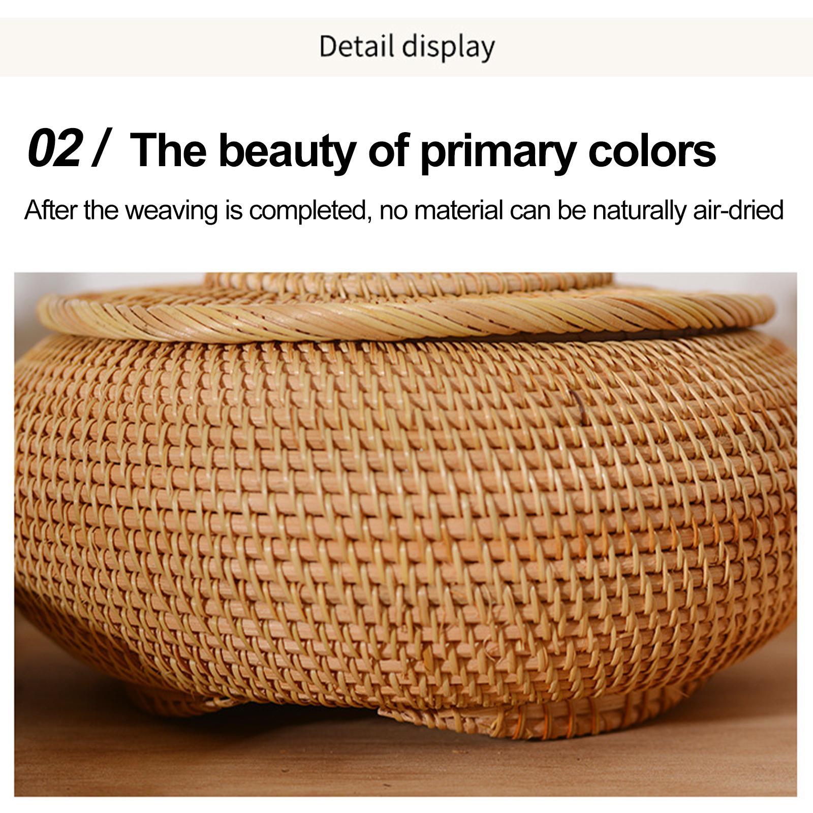 Rattan Box Storage Tray Woven Basket with Lid Bins for  Picnics