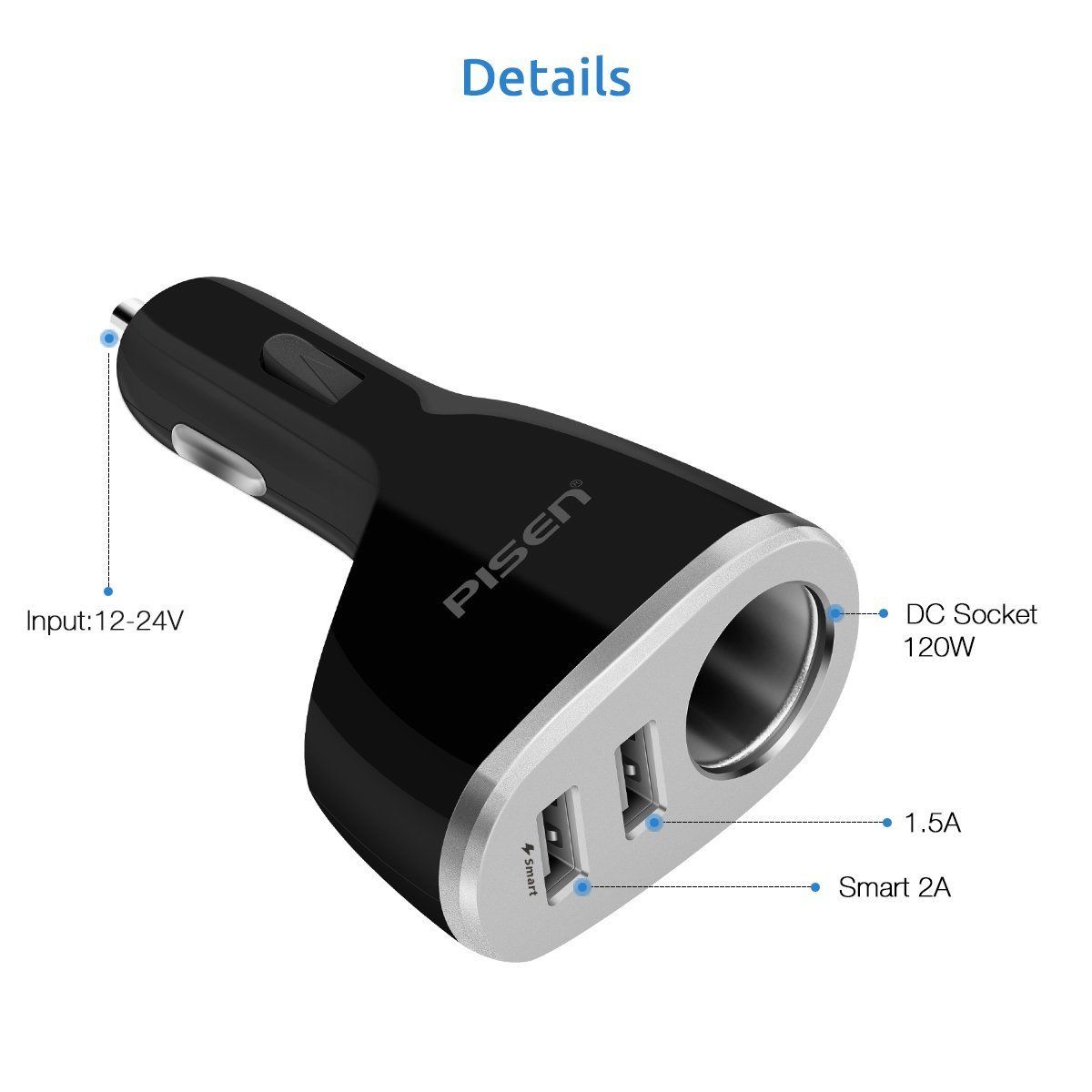 Sạc trên ô tô đa năng pisen (Cigar, Dual USB 1A/2.4A Smart ) _ Haøng chính haõng