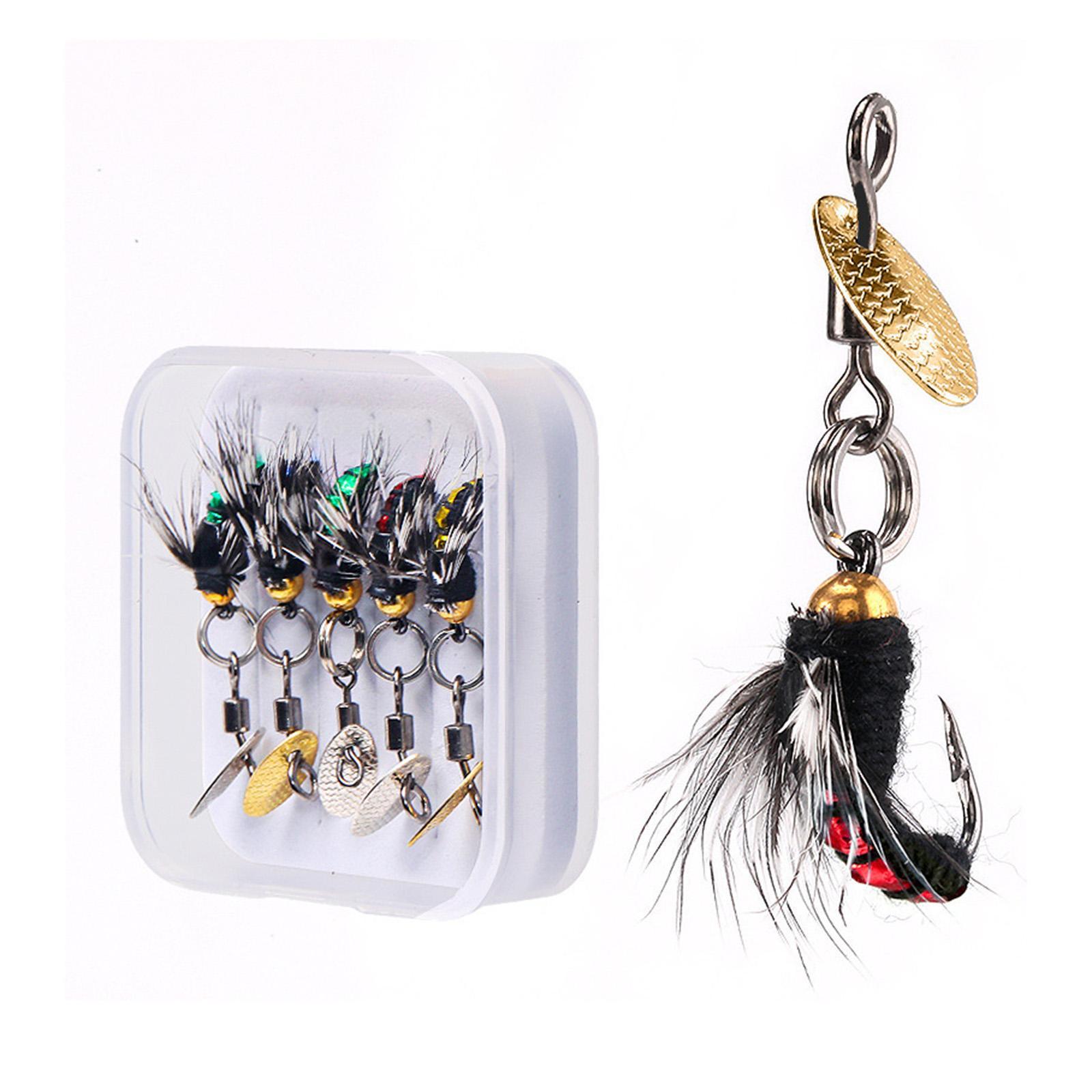 5Pcs Fly Fishing Lures, Fly , Fishing Tackle, Feathers with Fly Fishing Box, Sequins Fishhook Artificial Baits for Lakes Bass Fishing
