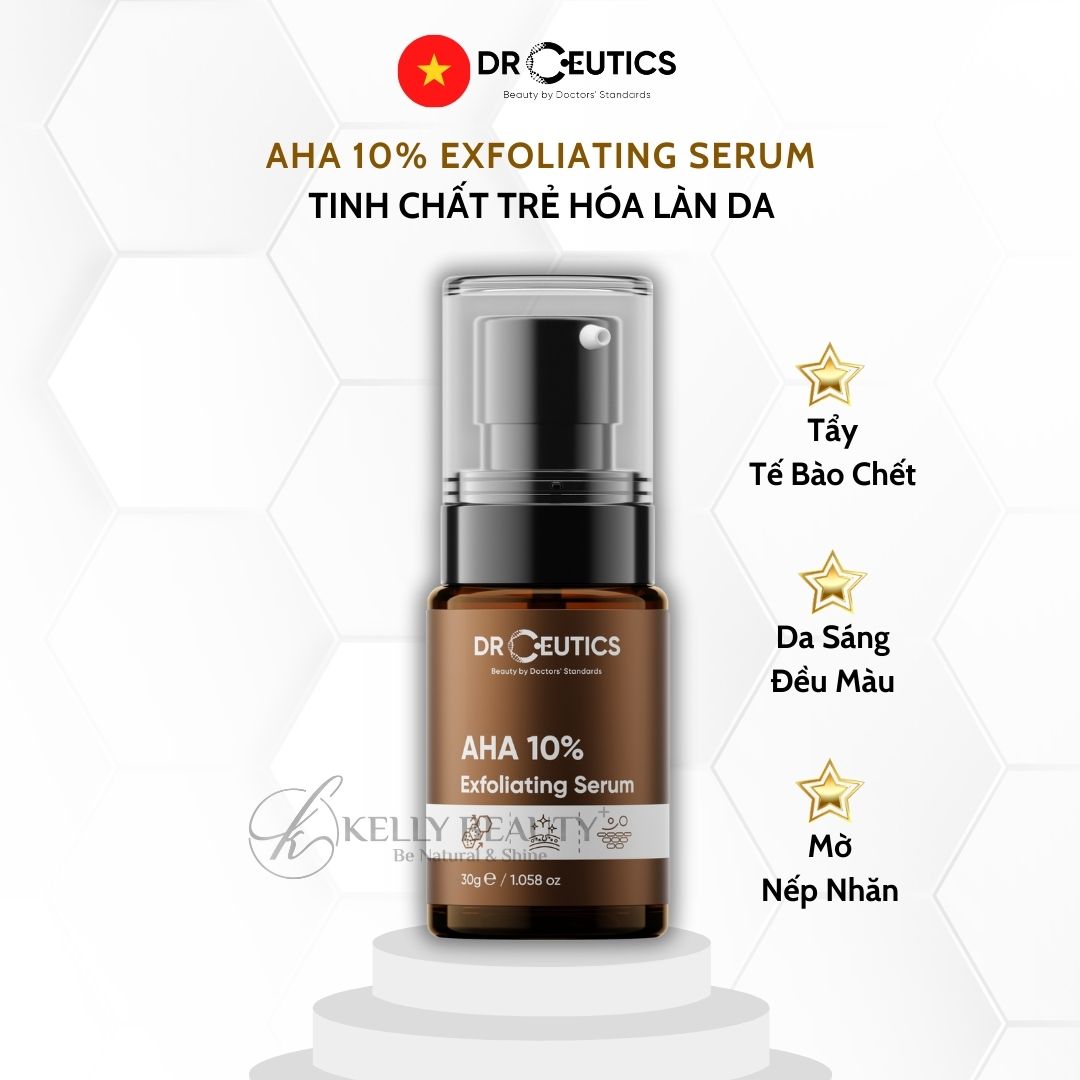 Serum AHA 10% Exfoliating DrCeutics - Tẩy Da Chết; Làm Sáng, Mờ Thâm Sạm, Giảm Nếp Nhăn