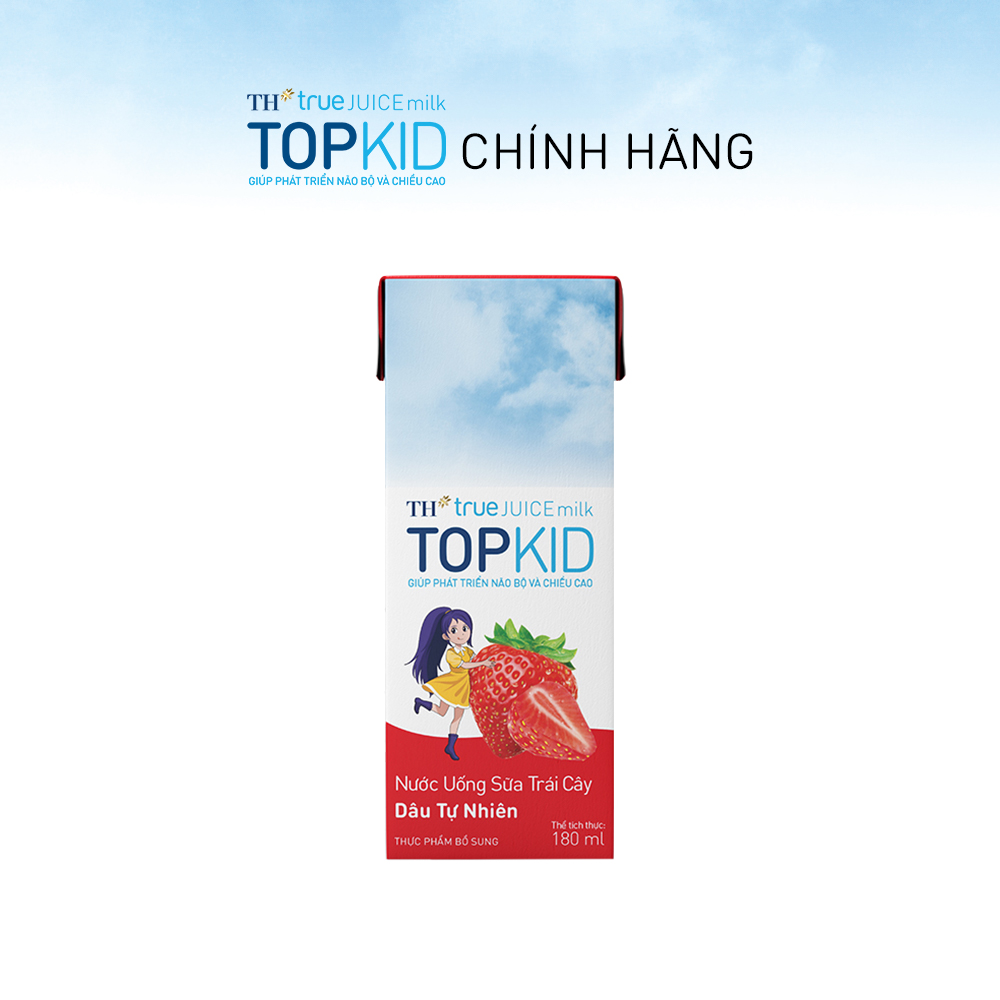 Thùng 48 hộp sữa trái cây TOPKID hương dâu tự nhiên TH True Juice Milk 180ml