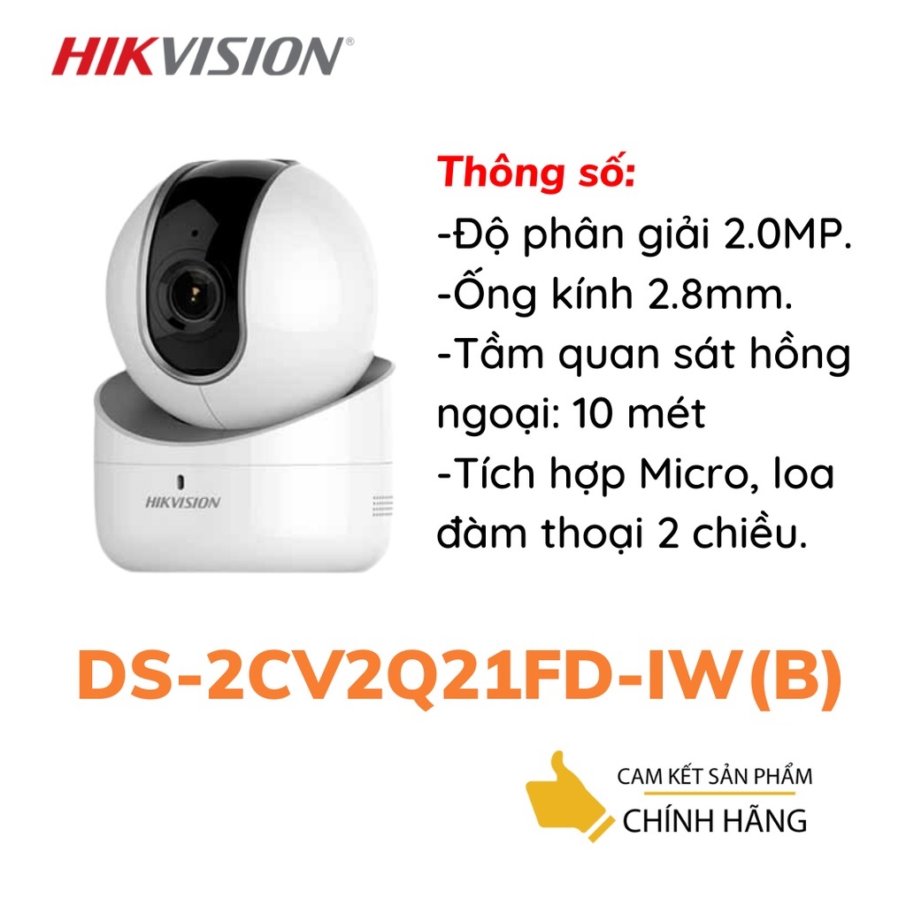 Camera IP Robot 2.0 Megapixel HIKVISION DS-2CV2Q21FD-IW(B)-Hàng Chính Hãng