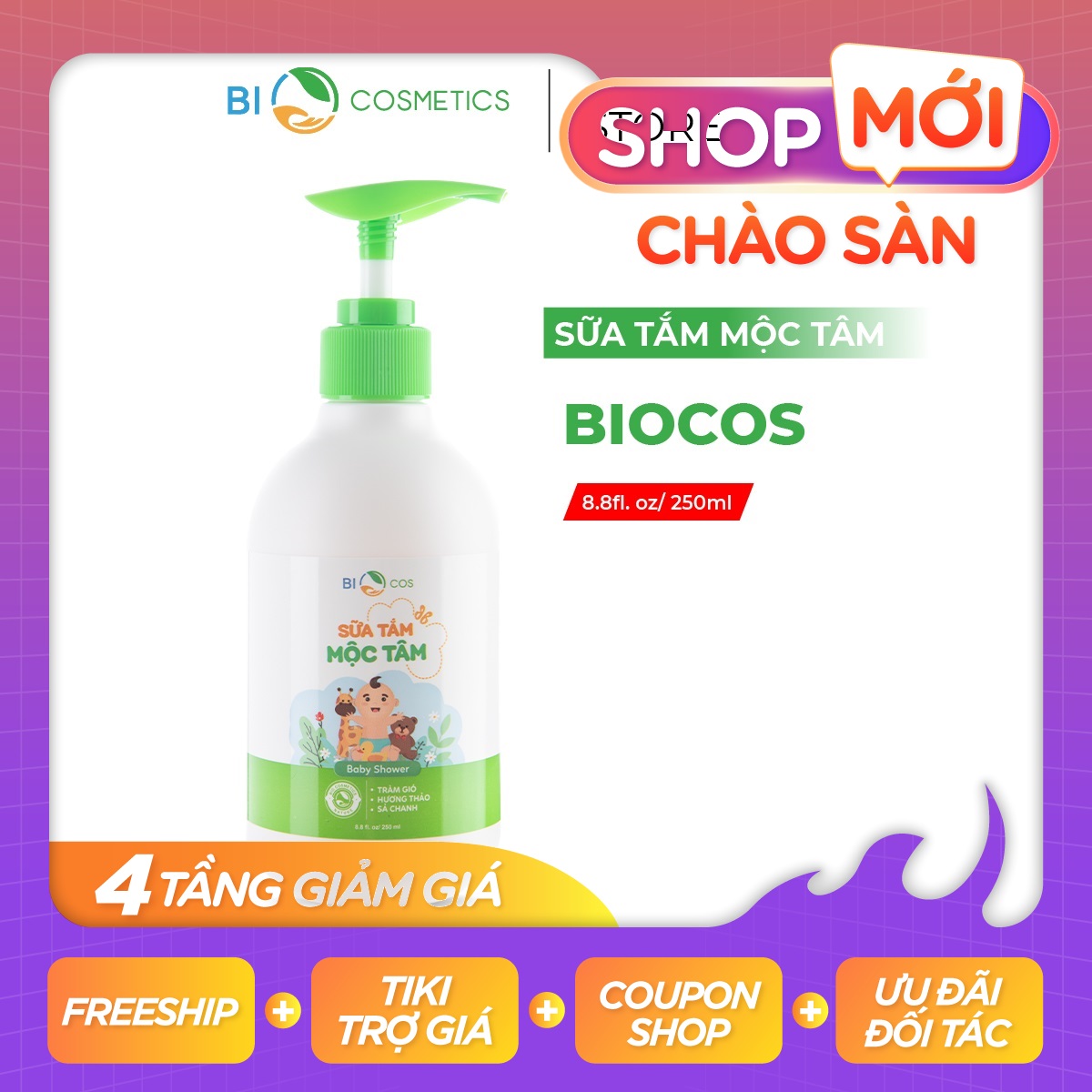 Sữa Tắm Gội Mộc Tâm BIO COSMETICS Dành Cho Trẻ Em 250ml.