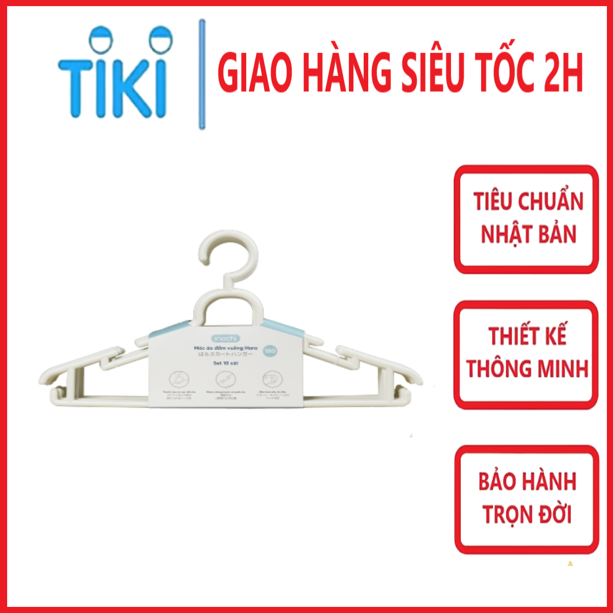 Set 10 cái Móc áo đầm vuông Hara 180 Bằng Nhựa Cao Cấp Inochi Nhật Bản (407 x 80 x 220 mm) - Giao Màu Ngẫu Nhiên