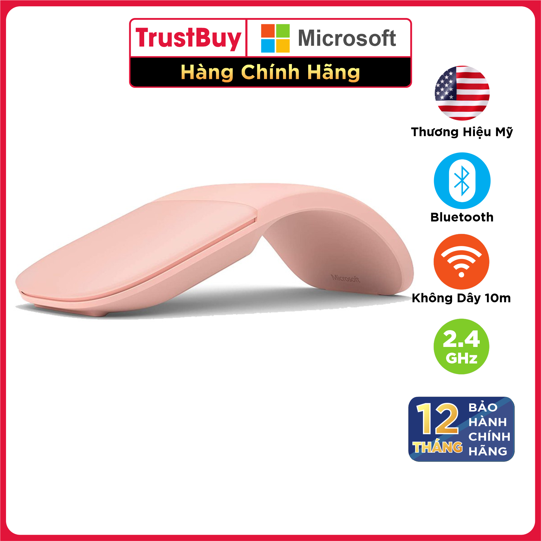 Chuột Không Dây Bluetooth Uốn Dẻo Microsoft Arc Mouse Dùng Cho Macbook Surface Laptop - Hàng Chính Hãng