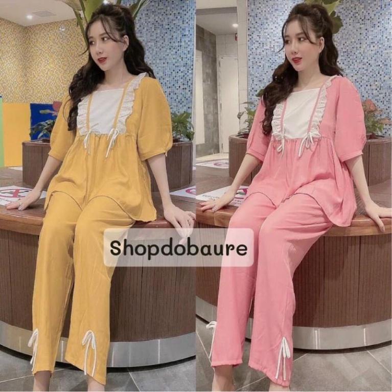 Bộ dài lụa cổ vuông ren mới VM