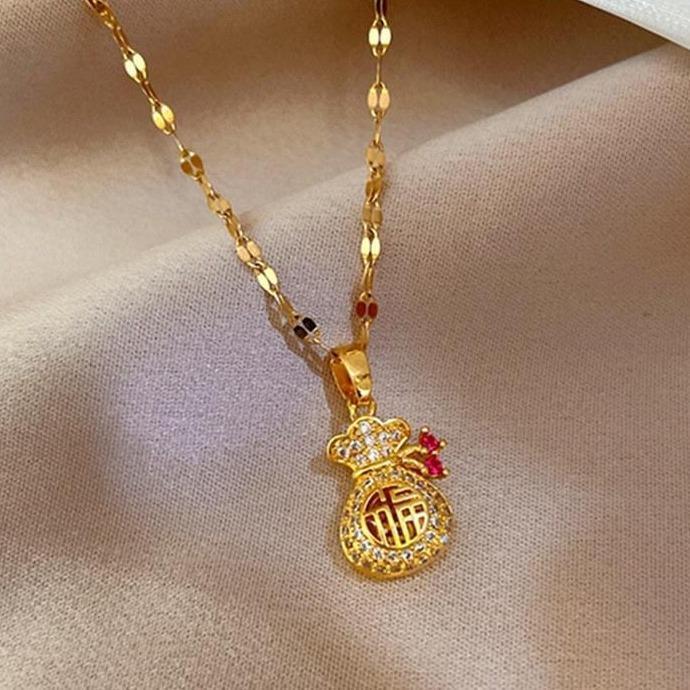 Dây chuyền trang sức OYJR cho phụ nữ, titan không rỉ, thời trang Trung Quốc, vòng cổ có túi phúc