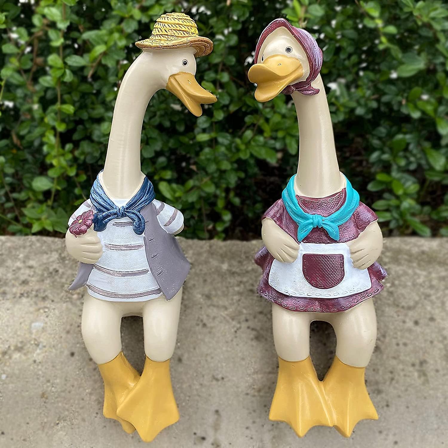 2PCS Ducks Garden Tượng trang trí, đồ trang trí vịt nam, tác phẩm điêu khắc động vật, tượng nhỏ dễ thương