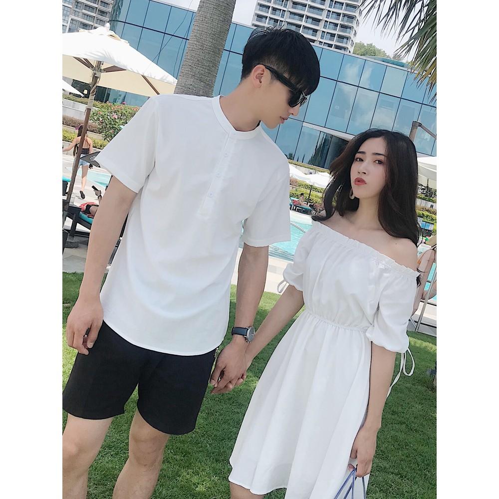 Áo đôi Áo cặp FREESHIP áo đôi váy sơ mi đôi chụp cưới, du lịch màu trắng và hồng - AV03