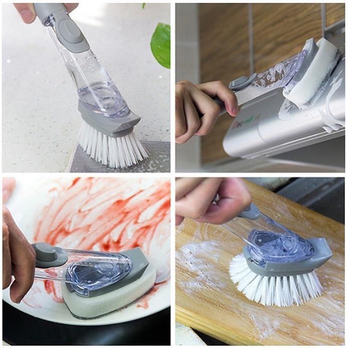 Cọ rửa chén bát đa năng có tay cầm dài tiện lợi 1 đầu chải và miếng bọt biển