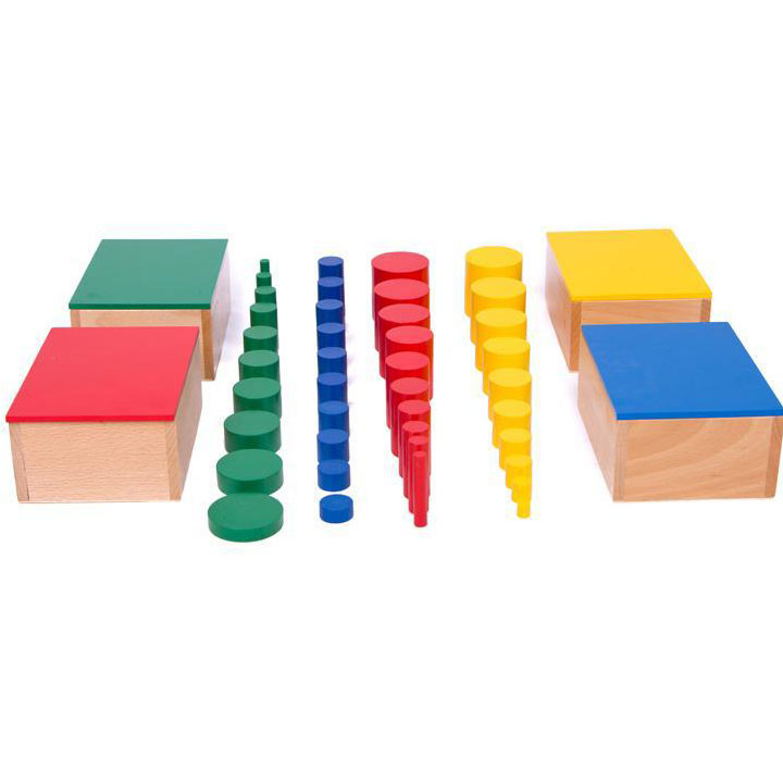 Giáo cụ Montessori - 4 Bộ 4 hộp hình trụ không núm Knobless cylinders