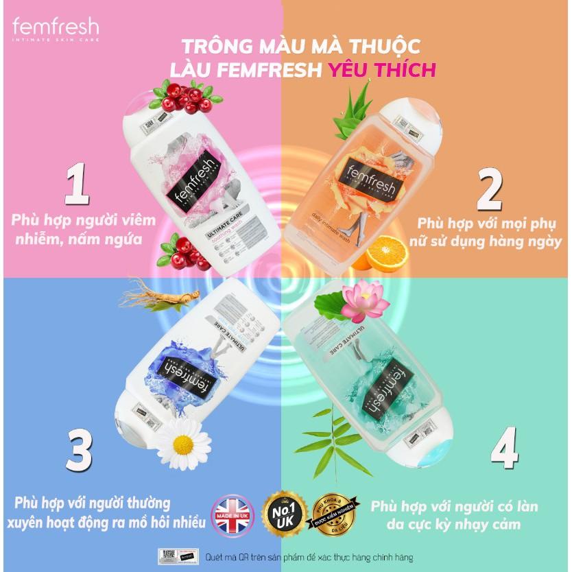 Dung dịch vệ sinh cao cấp cho da nhạy cảm Femfresh Pure &amp; Fresh Wash 250ml - Xanh Lá