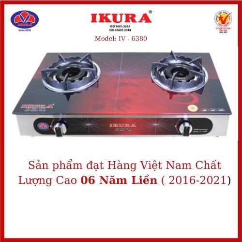 Bếp gas đôi mặt kính Ikura(IV -6380)- Đầu đốt hoa sen bằng đồng 115(mm) - Hàng Chính Hãng