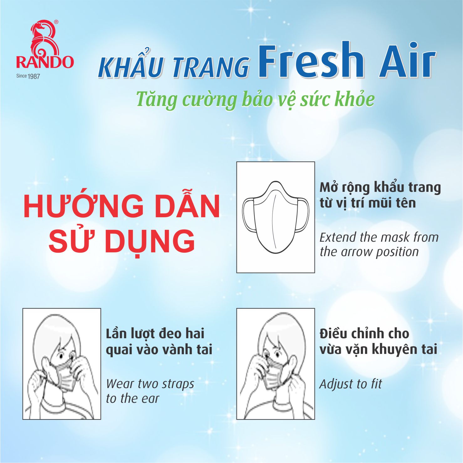 Khẩu Trang Trẻ Em Fresh Air, Chính Hãng Rando (Combo 10 cái)