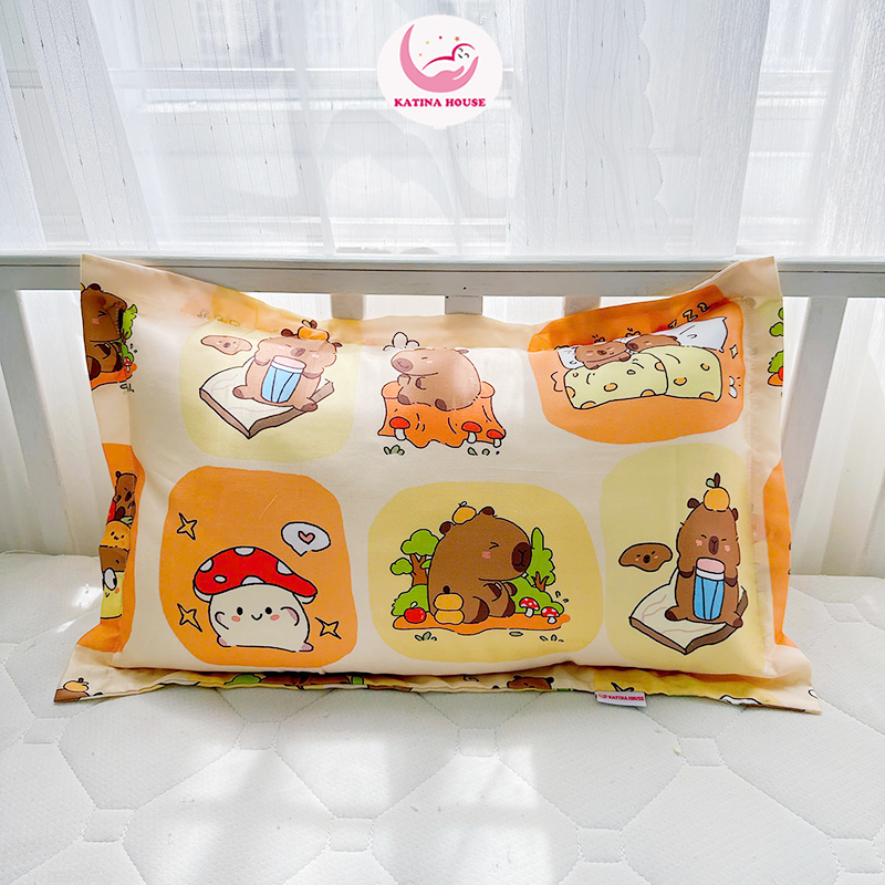 Gối nằm cho trẻ em Katina House, KT 30x50cm, vải Tencel 60s ruột gòn lông vũ, mềm mượt mát lạnh