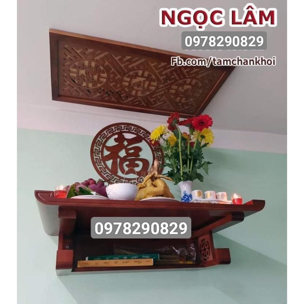 Bàn thờ treo gỗ sồi ngang 61 cm kèm chắn khói (Bàn thờ phật, bàn thờ trung cư kiểu dáng đẹp)