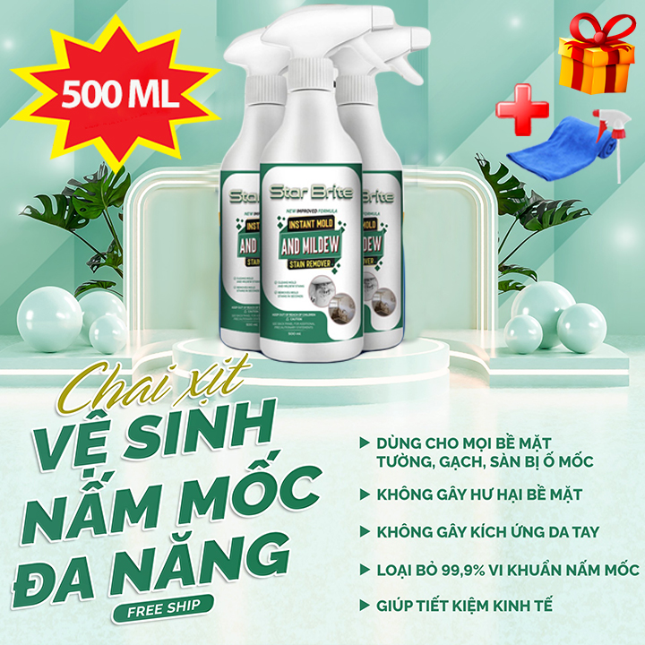 [Tặng Khăn Lau] Chai Xịt Tẩy Mốc Tường STAR BRITE 500ml - Làm Sạch Vết Rêu Mốc Lâu Ngày Trên Tường, Sàn Nhà Đá Hoa