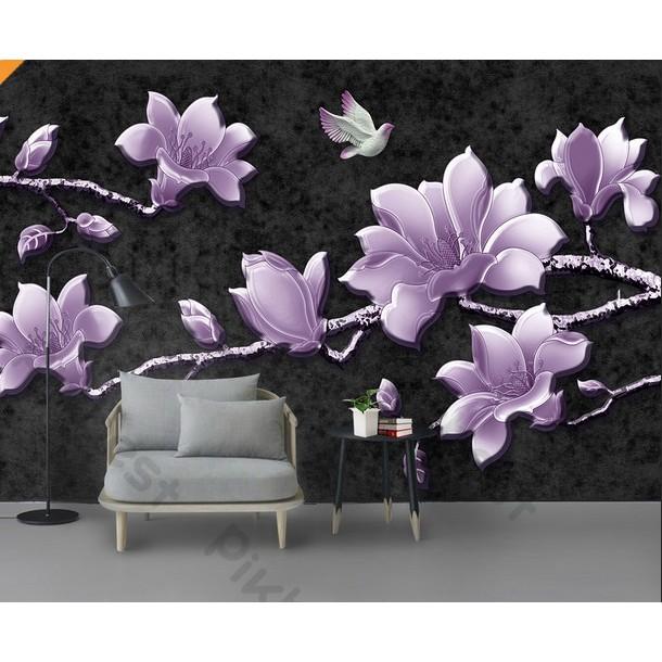Tranh dán tường Hoa mộc lan tím thủy chung, tranh dán tường 3d hiện đại MS845071