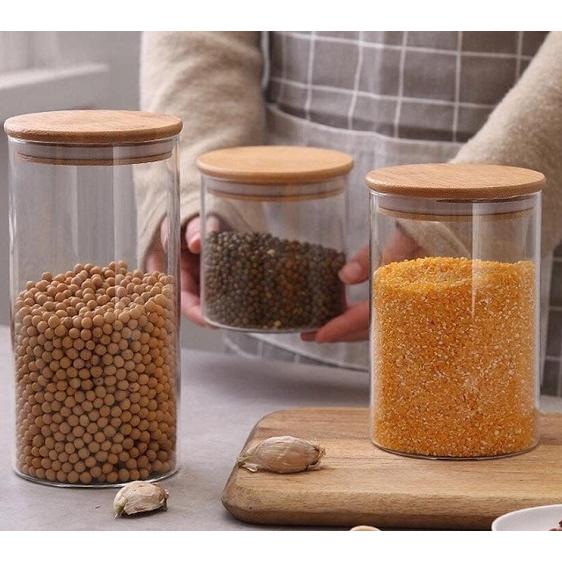 Hũ Thủy Tinh Trụ Nắp Gỗ Tre Cao Cấp
