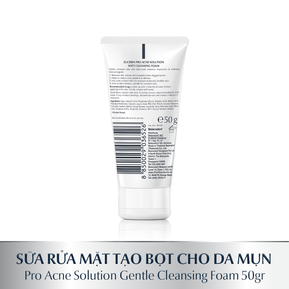 Sữa rửa mặt dạng bọt sạch sâu cho da nhờn Eucerin Pro Acne Cleansing Foam 50g