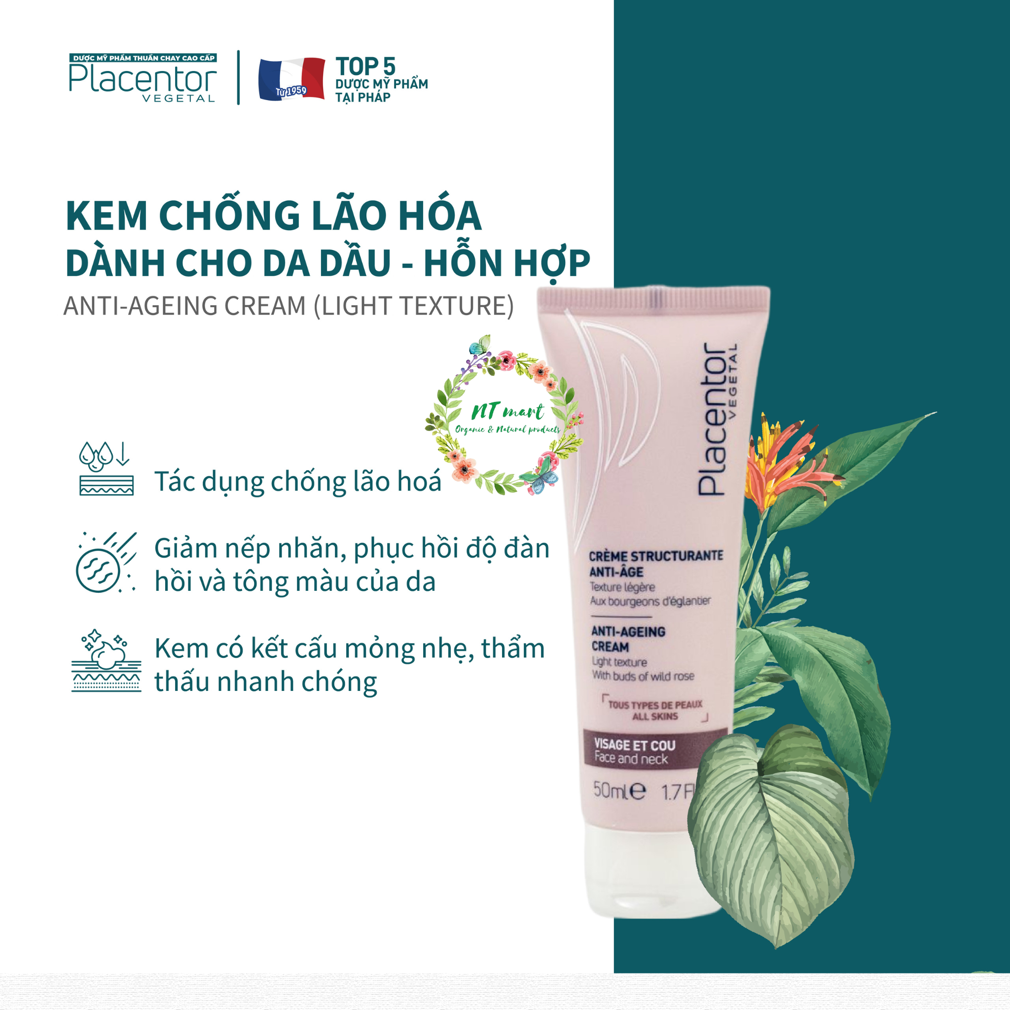 [THUẦN CHAY] Kem ngăn ngừa lão hóa cho da dầu - Hỗn Hợp Placentor Anti-Ageing Cream