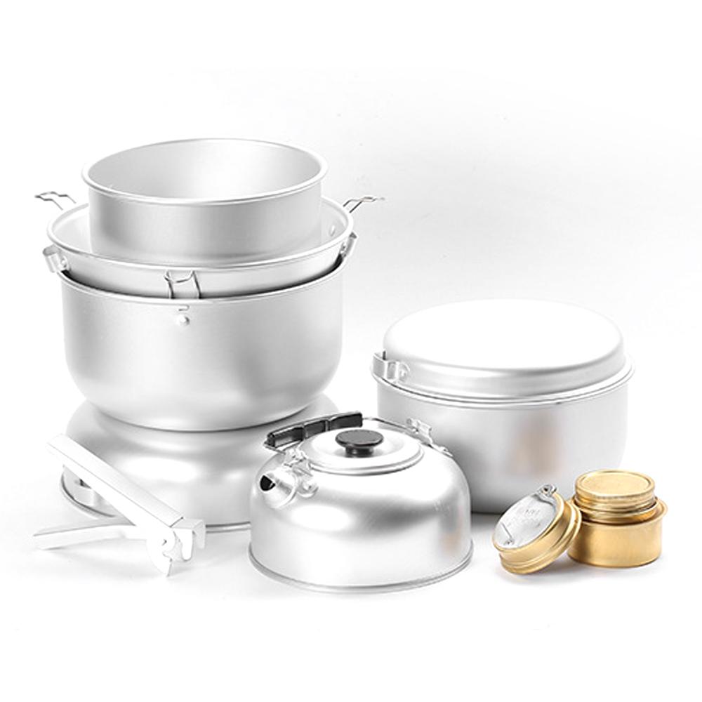 Aluminum Alloy Camping Alcohol Stoves Kit Portable Picnic BBQ Furnace Windproof Alcohol Stoves Outdoor Cooking Furnace Bowl Pot Kettle Accessory Set