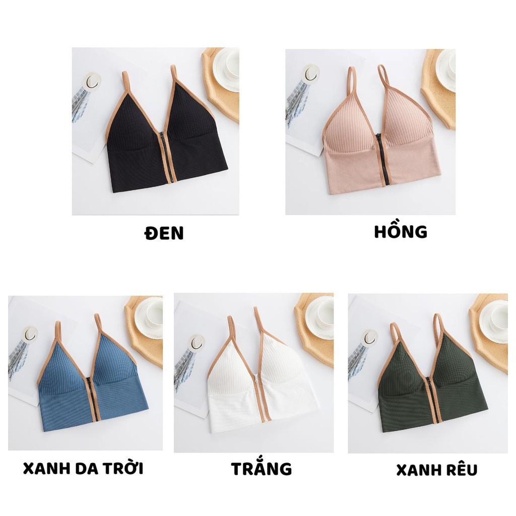 Áo 2 dây nữ, áo bra nữ cotton gân tăm nâng ngực kéo khóa tôn dáng free size dưới 60kg