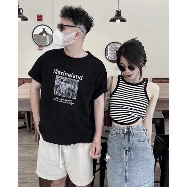 Áo sát nách, Áo ba lỗ kẻ đuôi tôm hai màu đen trắng bo viền hàng đẹp phong cách Hàn Quốc freesize PHULA