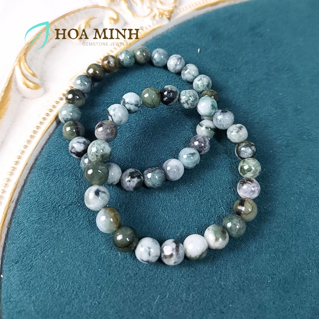Vòng chuỗi tay đá Cẩm Thạch tự nhiên lên bông trơn size hạt 8 li rất đẹp không kén mệnh