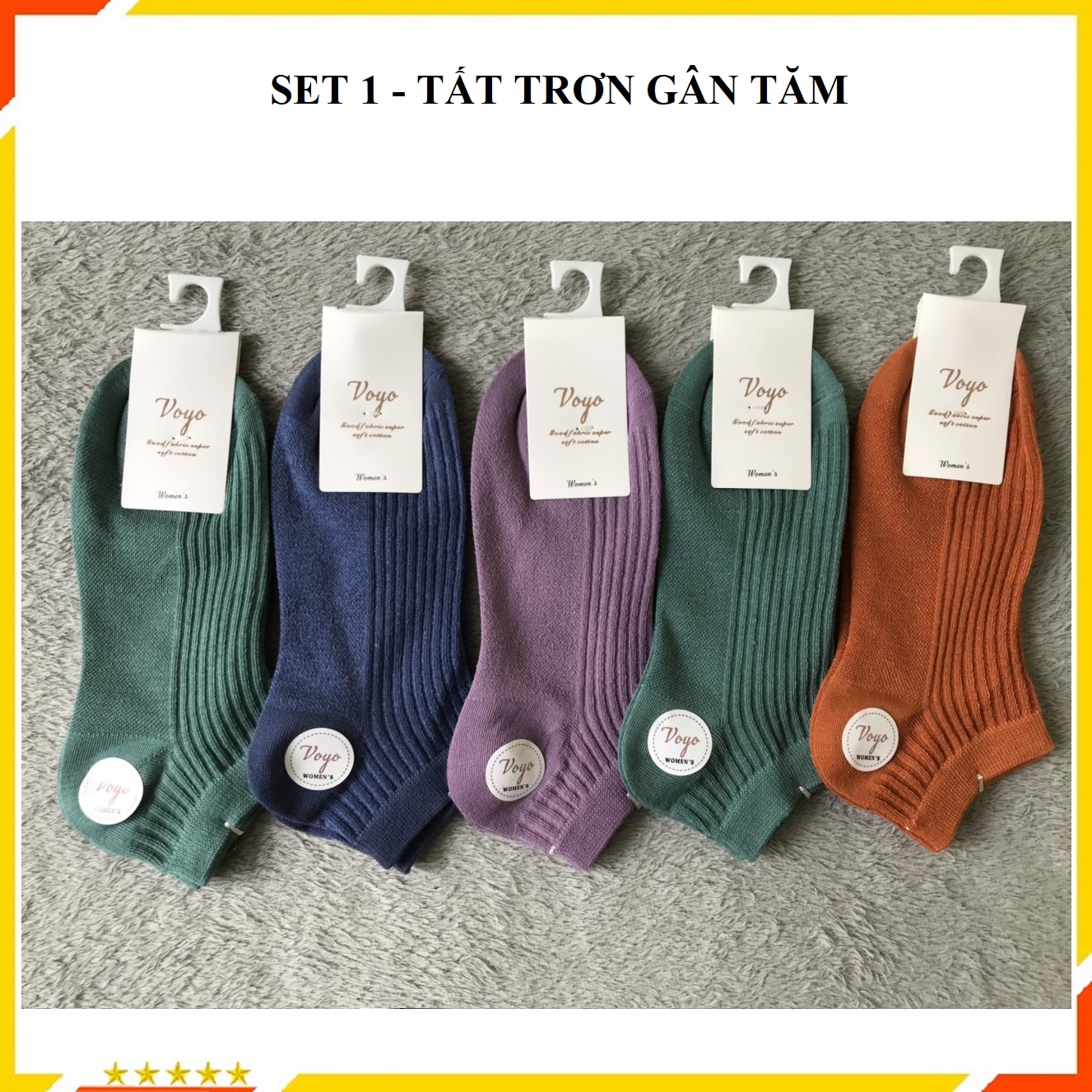 Set 5 đôi tất nữ - Tất nữ cổ ngắn cute - Vớ nữ cổ ngắn chất vải cotton co giãn 4 chiều thoáng khí - Tất Hàn Quốc