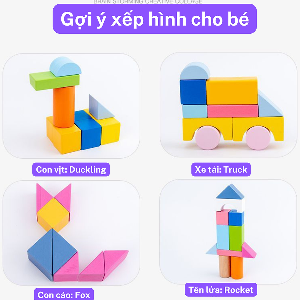 Xếp Hình Gỗ 100 Chi Tiết Hình Khối Montessori 0-5 tuổi Rèn Luyện Tay Mắt Phát Triển Tư Duy Và Vận Động Tinh