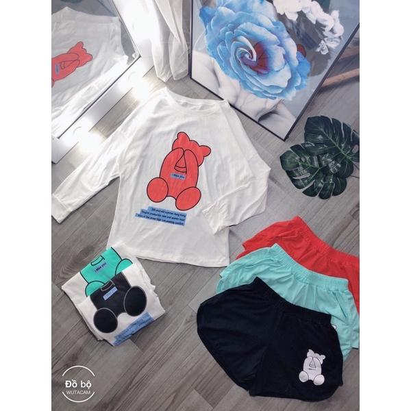 ️️HOT️ Đồ bộ đùi thun tay dài có túi quần, sét đùi thun siêu dễ thương