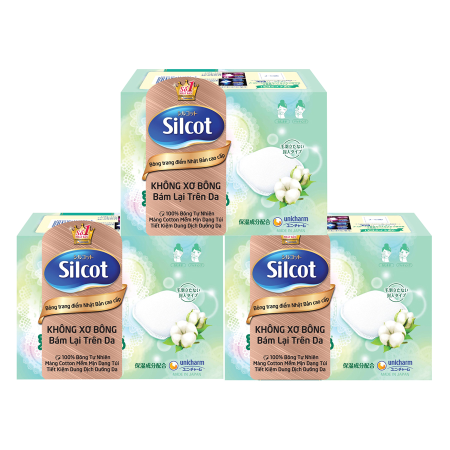 Bộ 3 Hộp Silcot Bông Trang Điểm (bông tẩy trang) Nhật Bản Cao Cấp (66 Miếng/Hộp)