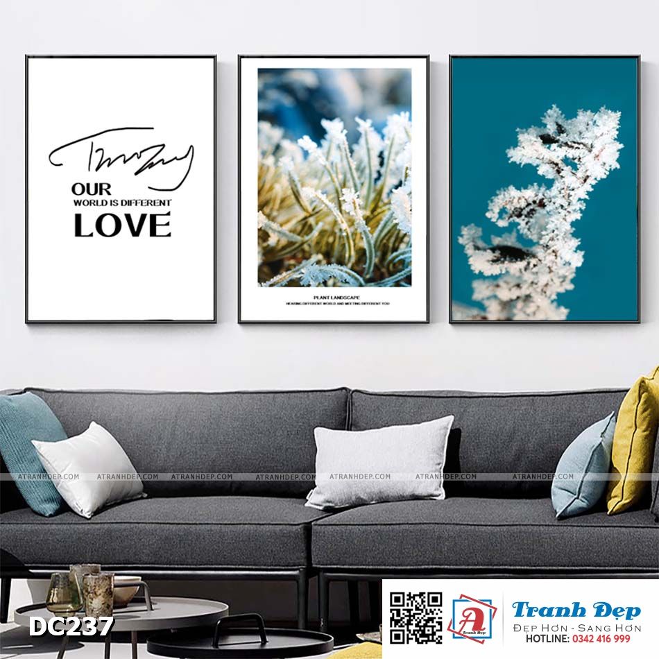 Bộ 3 tranh canvas treo tường Decor Tranh quotes tone xanh - DC237