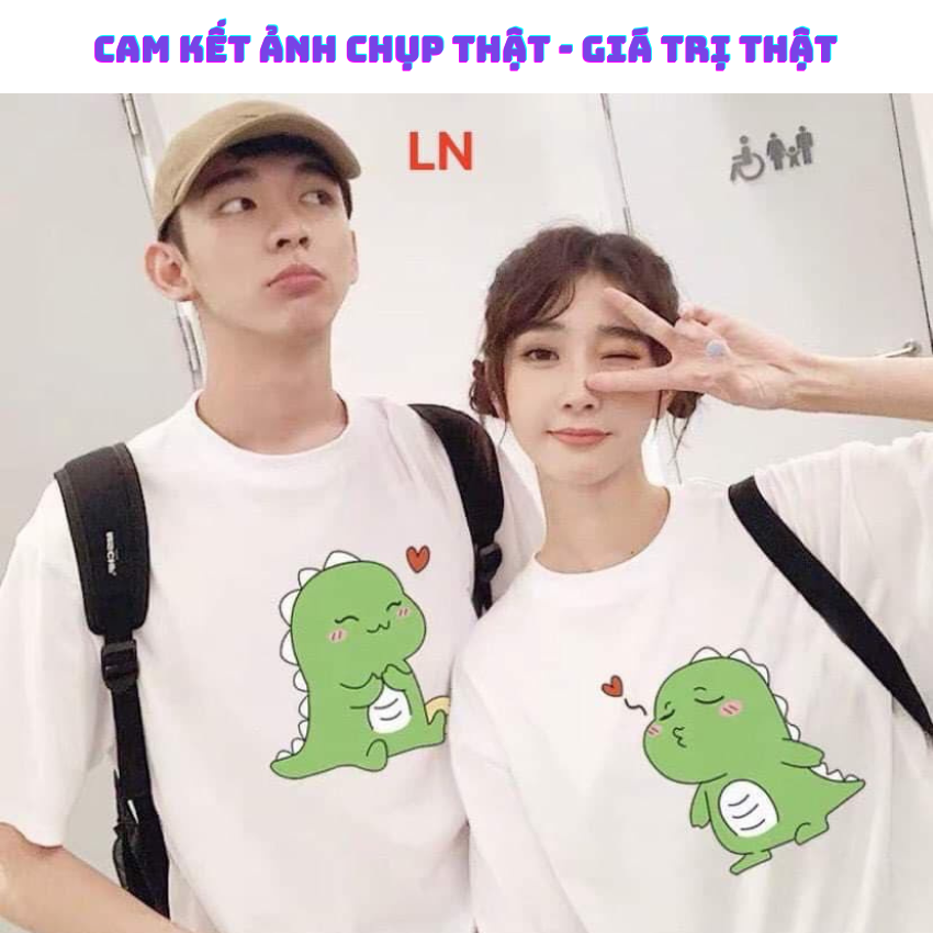 Áo Đôi Đẹp Nam Nữ Mùa Hè TT06, Áo Đôi Với Người Yêu In Khủng Long Bắn Tim
