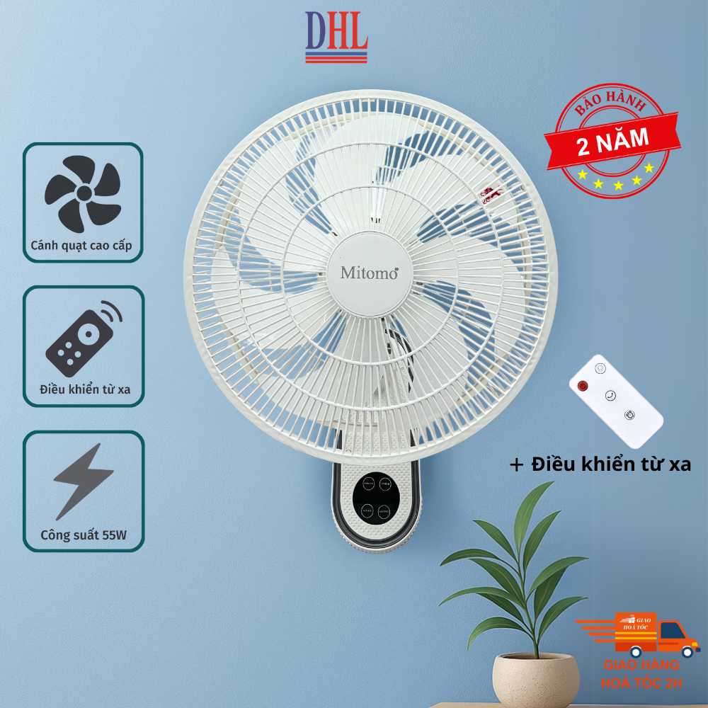 Quạt treo tường FTT-60AEC-D39W có remote, công suất 60W, hẹn giờ thông minh lên đến 12 tiếng - hàng chính hãng Bảo hành 2 năm