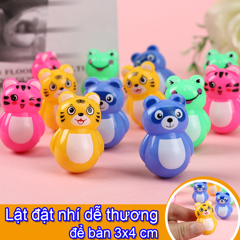 Bộ 5 đồ chơi búp bê LẬT ĐẬT mini hình thú đáng yêu cao 4 cm làm ĐỒ CHƠI giáo dục kích thích thị giác cho bé 1 tuổi